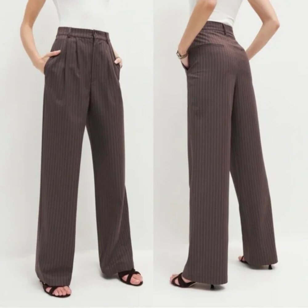 Reformation Mason Pants - Chocolate with Stripe - Size 8